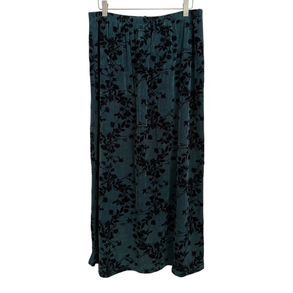 Vintage Citiknit Floral Slinky Midi Skirt Green L Whimsygoth Fairy Grunge Boho - Picture 1 of 6